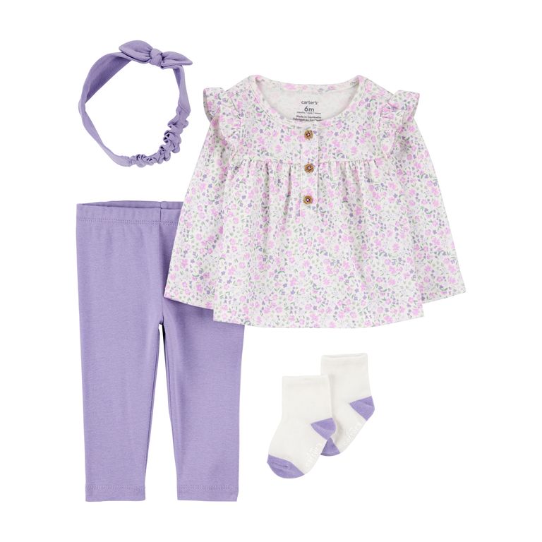 CARTER'S Conjunto 4 Piezas Polera, Calza, Cintillo Y Calcetines Bebé Niña