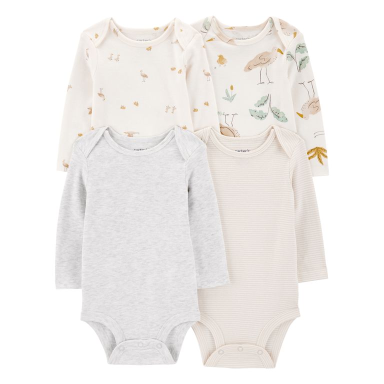 Pack De Bodys Algodón 4 Unidades Unisex Bebé