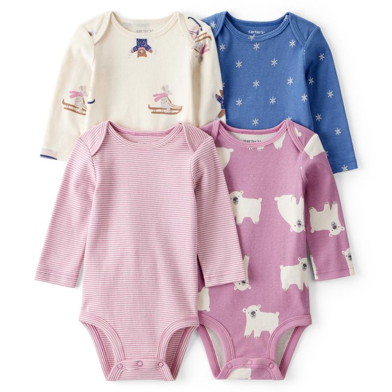 Pack 4 Bodys Estampados Algodón Bebé Niña