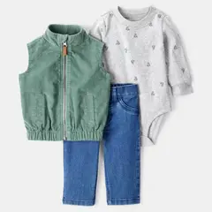 CARTER'S - Conjunto 3 Piezas Chaqueta Cotelé, Pantalón Denim y Body Bebé Niño