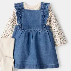 CARTER'S - Conjunto 3 Piezas Vestido, Polera Manga Larga y Pantys Bebé Niña