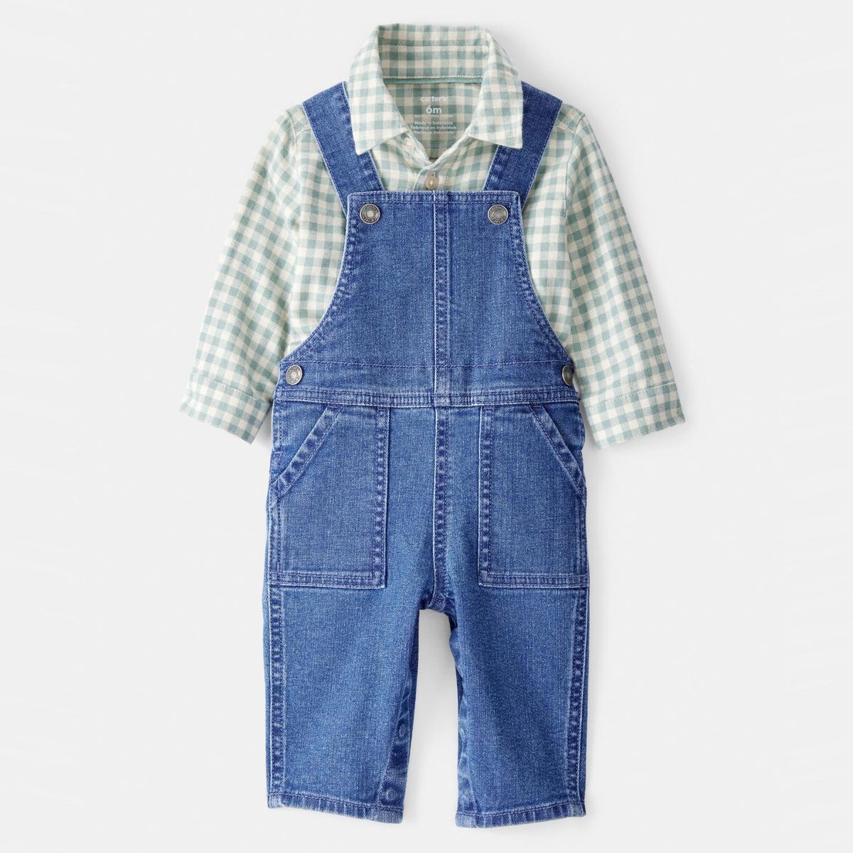 CARTER'S - Conjunto 2 Piezas Jardinera Denim y Camisa Cuadros Bebé Niño Carter's