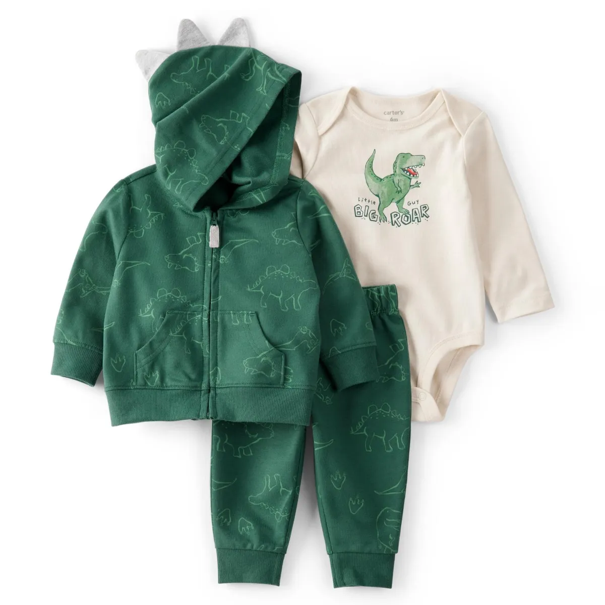 CARTER'S - Conjunto 3 Piezas Polerón, Body y Pantalón Buzo Dinosaurios Bebé Niño Carter's