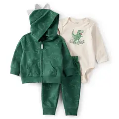 CARTER'S - Conjunto 3 Piezas Polerón, Body y Pantalón Buzo Dinosaurios Bebé Niño
