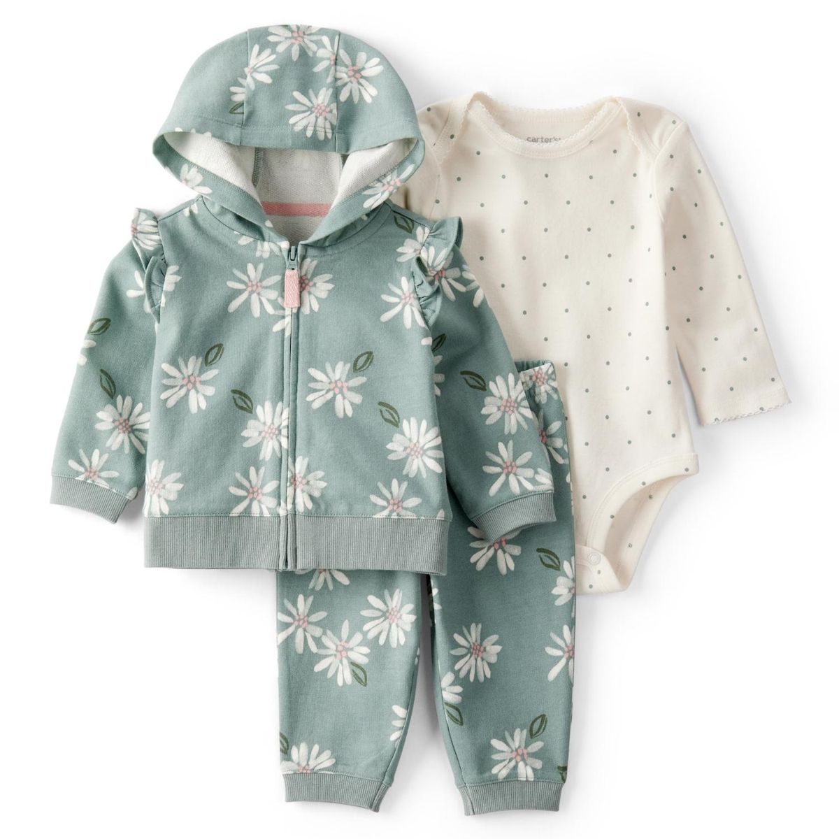 CARTER'S - Conjunto 3 Piezas Polerón, Pantalón y Body Estampado Bebé Niña Carter's