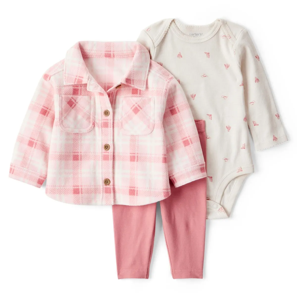 CARTER'S - Conjunto 3 Piezas Chaqueta, Calza y Body Estampado Bebé Niña Carter's
