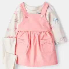 CARTER'S - Conjunto 3 Piezas Vestido, Polera Manga Larga y Pantys Bebé Niña