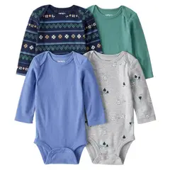 CARTER'S - Pack 4 Bodys Estampados Algodón Bebé Niño