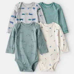 CARTER'S - Pack 4 Bodys Estampados Algodón Bebé Niño