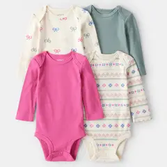 CARTER'S - Pack 4 Bodys Estampados Algodón Bebé Niña