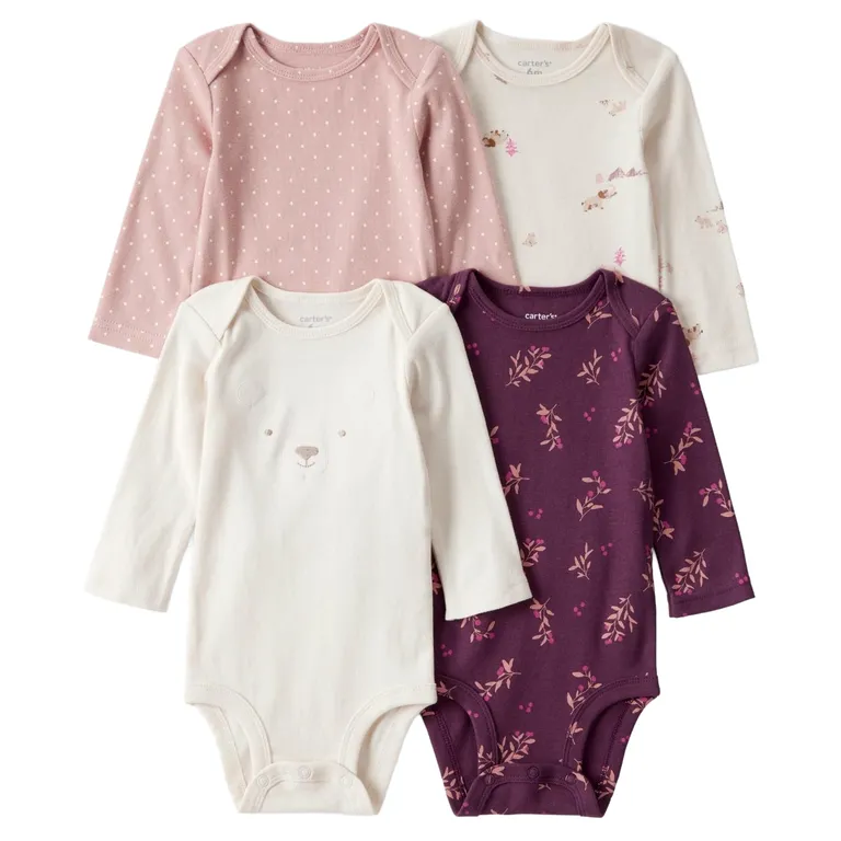 Pack 4 Bodys Estampados Algodón Bebé Niña