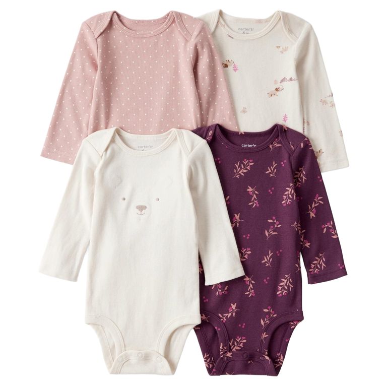 Pack 4 Bodys Estampados Algodón Bebé Niña