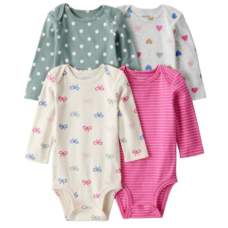 Pack 4 Bodys Estampados Algodón Bebé Niña