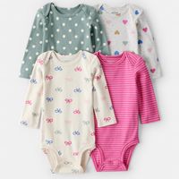 Pack 4 Bodys Estampados Algodón Bebé Niña