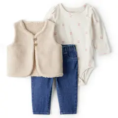 CARTER'S - Conjunto 3 Piezas Pantalón, Body y Chaleco Vest Bebé Niña