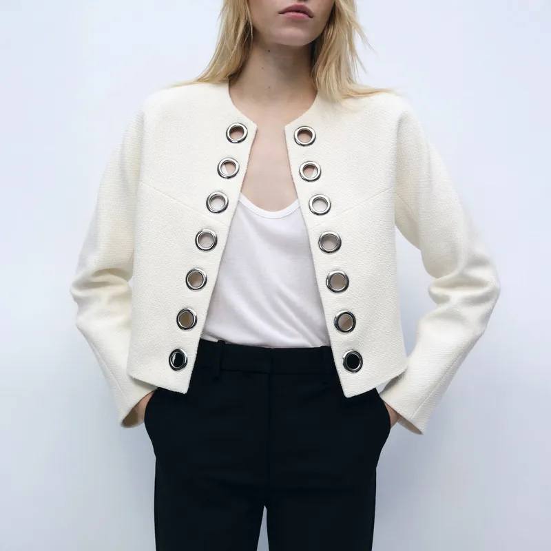 MANGO - Chaqueta Algodón Ribete Troquelado Mujer Mango