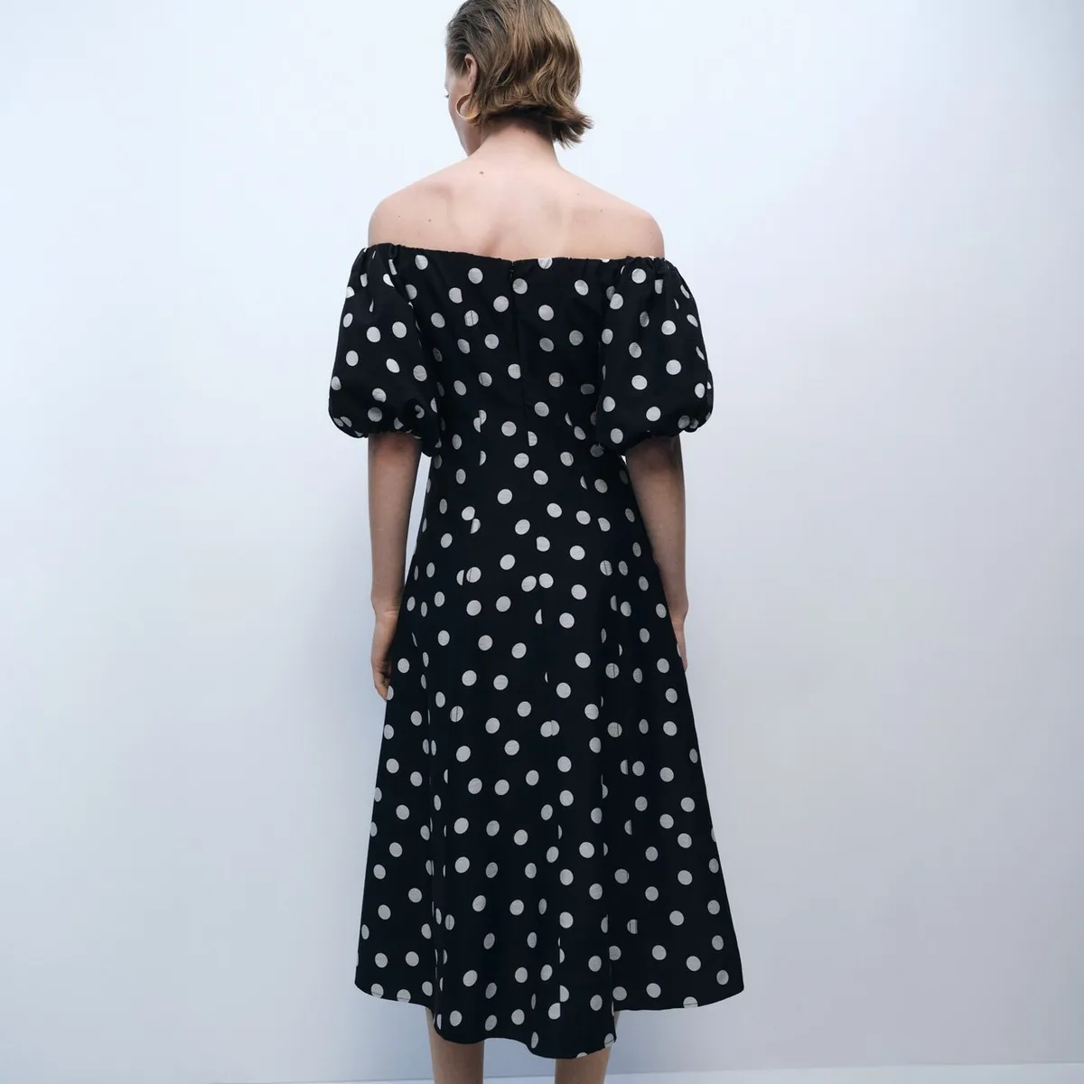 MANGO - Vestido Topos Palabra de Honor Mujer Mango