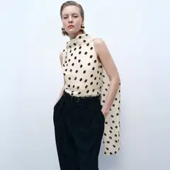 MANGO - Blusa Topos Cuello Envolvente Mujer