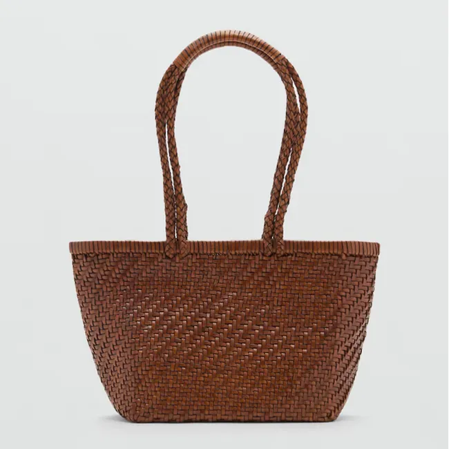 MANGO - Bolso Mediano Piel Trenzado Mujer Mango
