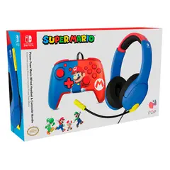 PDP - Paquete Auriculares Con Micrófono + Mando Rematch Mario para Switch