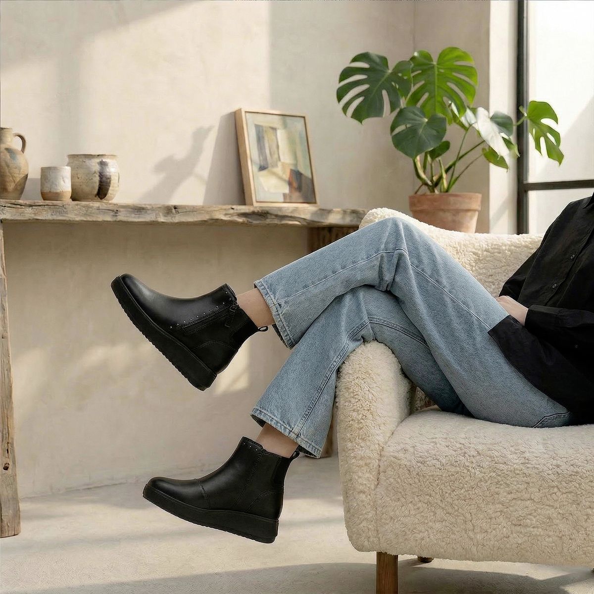 CLARKS - Botín Mujer Cuero Negro Clarks