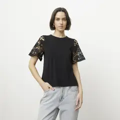 VERO MODA - Polera Mangas Bordadas 100% Algodón Mujer