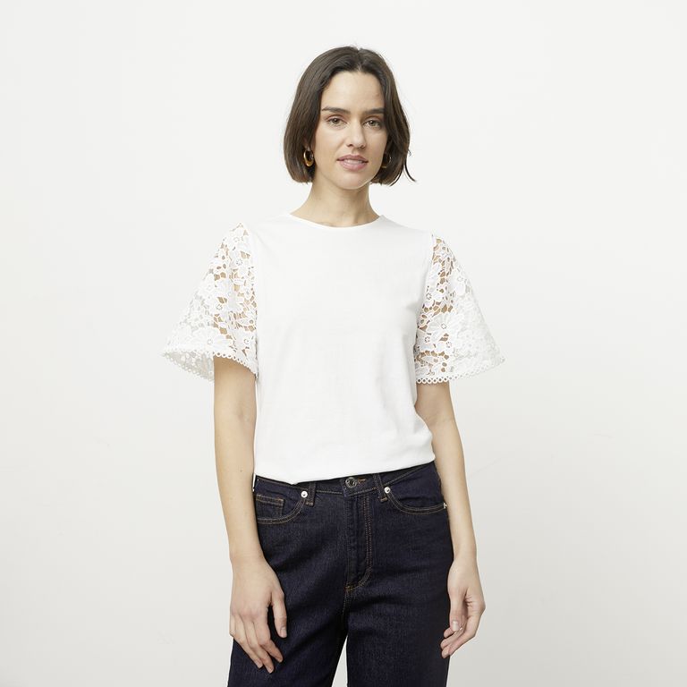 VERO MODA Polera Mangas Bordadas 100% Algodón Mujer