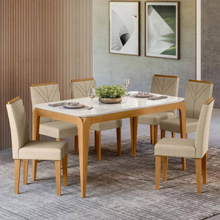BASEMENT HOME Juego De Comedor 6 Siilas Roma Vidrio 1.60 Beige