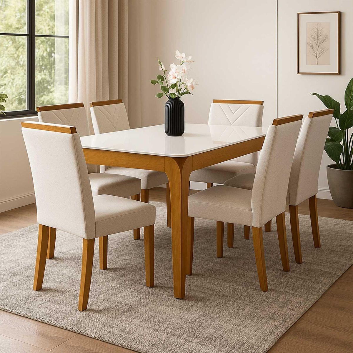 BASEMENT HOME - Juego De Comedor 6 Siilas Roma Vidrio 1.60 Beige Basement Home