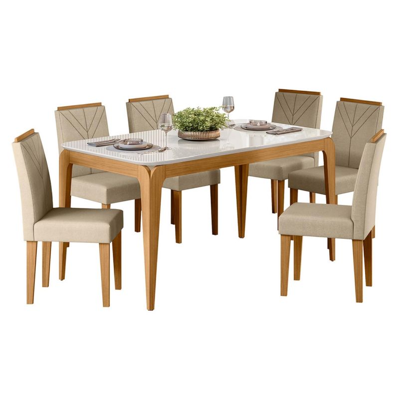 BASEMENT HOME - Juego De Comedor 6 Siilas Roma Vidrio 1.60 Beige Basement Home