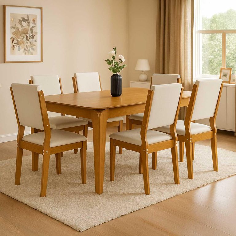 MICA Juego De Comedor 6 Sillas Arezzo 1.60 Beige