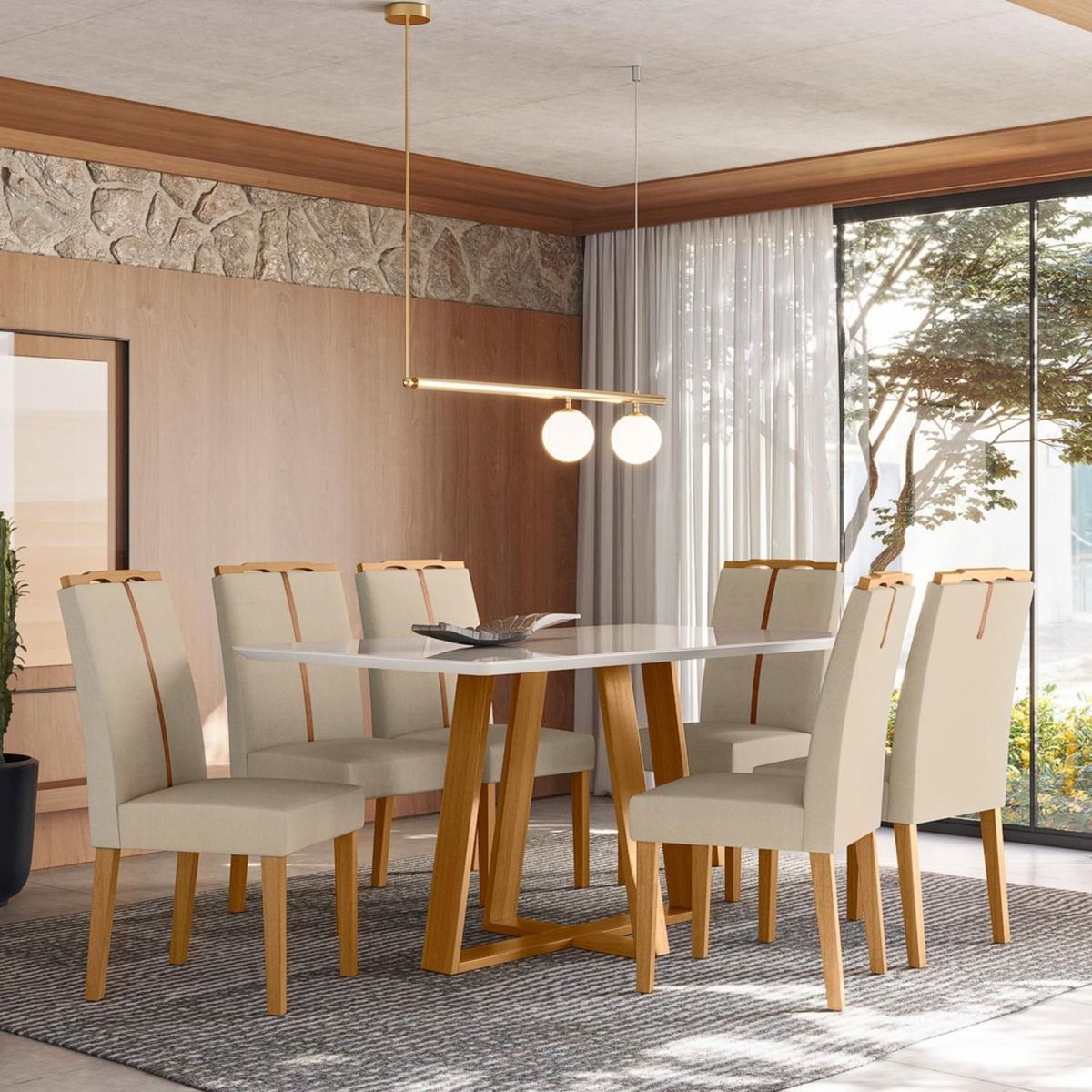 BASEMENT HOME - Juego De Comedor 6 Sillas Sonatta Vidrio 1.60 Beige Basement Home