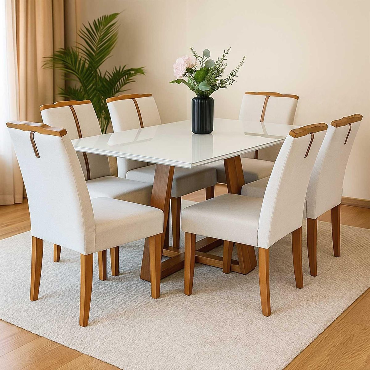 BASEMENT HOME - Juego De Comedor 6 Sillas Sonatta Vidrio 1.60 Beige Basement Home