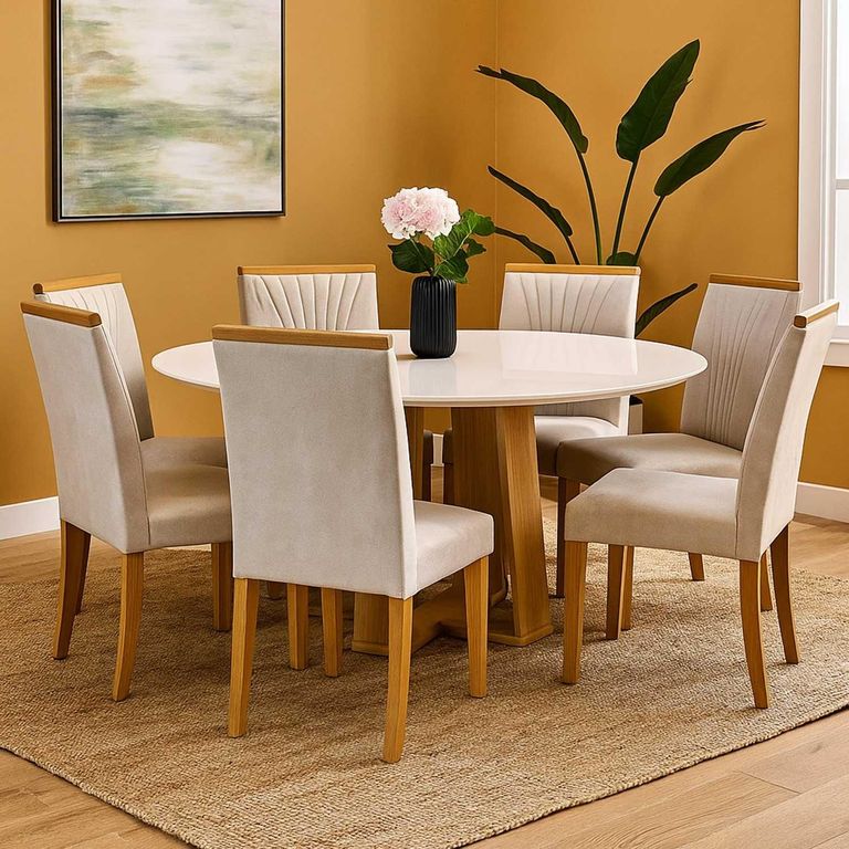 MICA Juego De Comedor 6 Sillas Esencia Vidrio 1.35 Beige