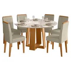 BASEMENT HOME - Juego De Comedor 6 Sillas Esencia Vidrio 1.35 Beige