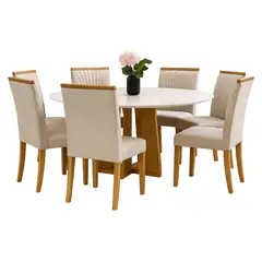 BASEMENT HOME - Juego De Comedor 6 Sillas Esencia Vidrio 1.35 Beige