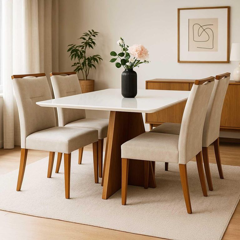 BASEMENT HOME Juego De Comedor 4 Sillas Annecy Vidrio 1.2 Beige