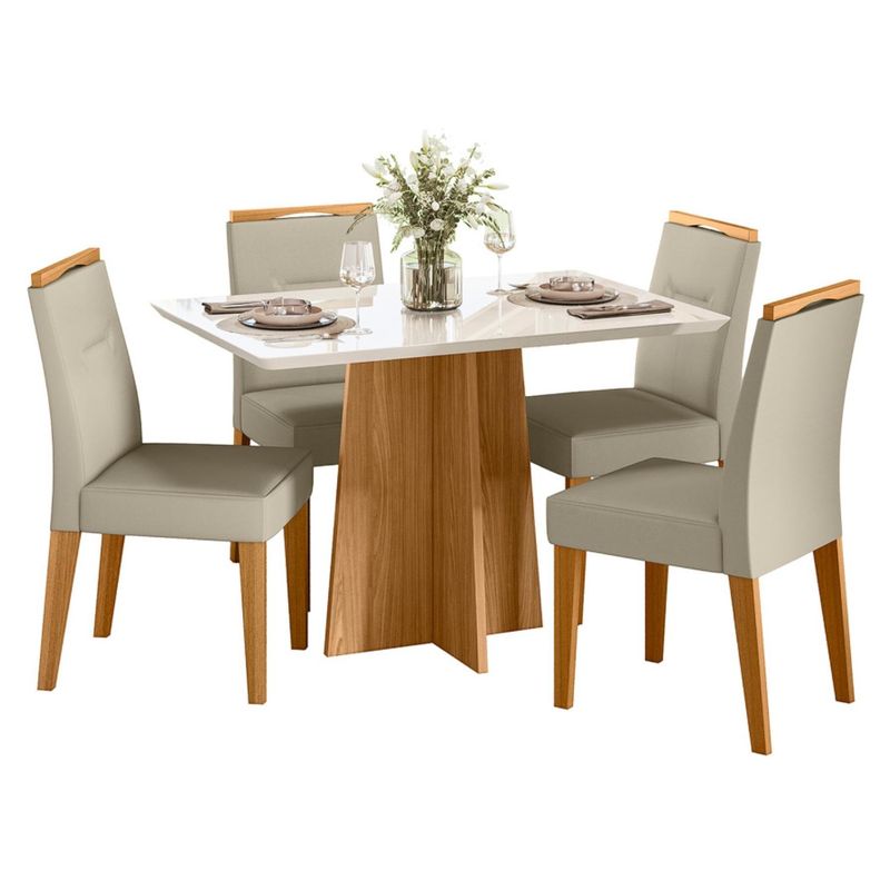 BASEMENT HOME - Juego De Comedor 4 Sillas Annecy Vidrio 1.2 Beige Basement Home