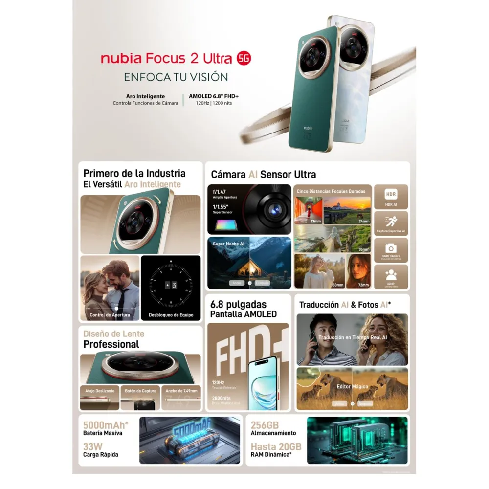 ZTE Nubia Focus 2 Ultra 5G 256GB Blanco, foto 6