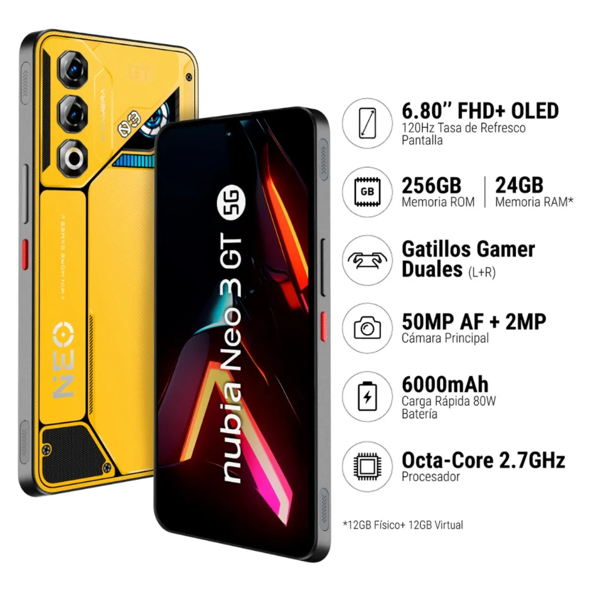 ZTE - ZTE Nubia Neo 3 Gt 5G 256GB Amarillo+Gamepad