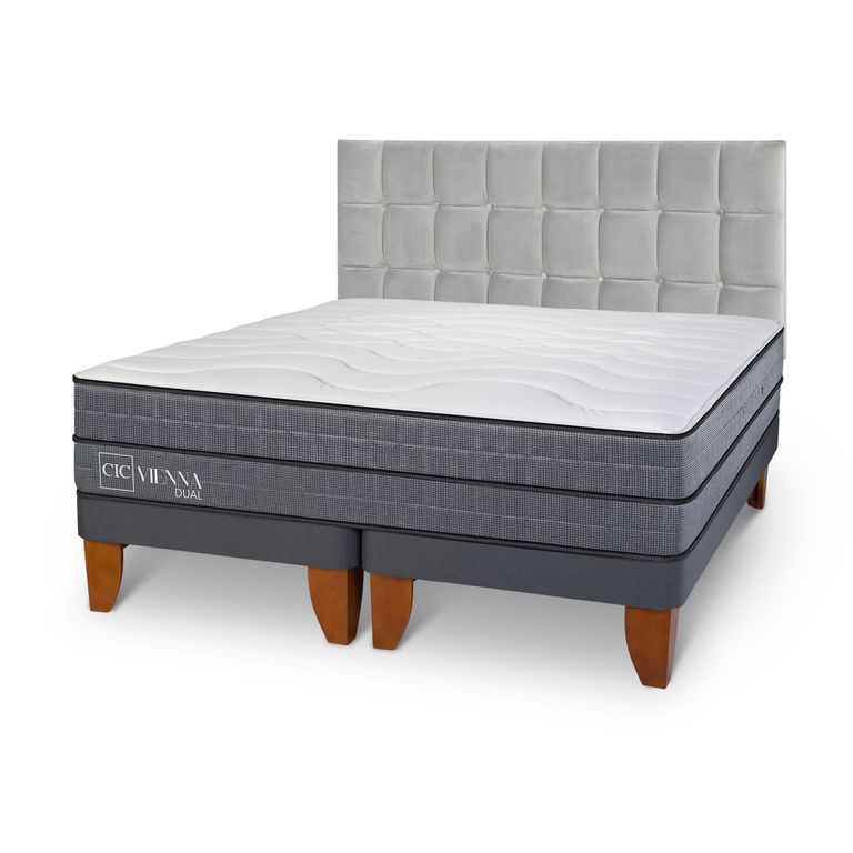 Cama Europea Vienna Dual King x 2.00mt Base Dividida + Respaldo
