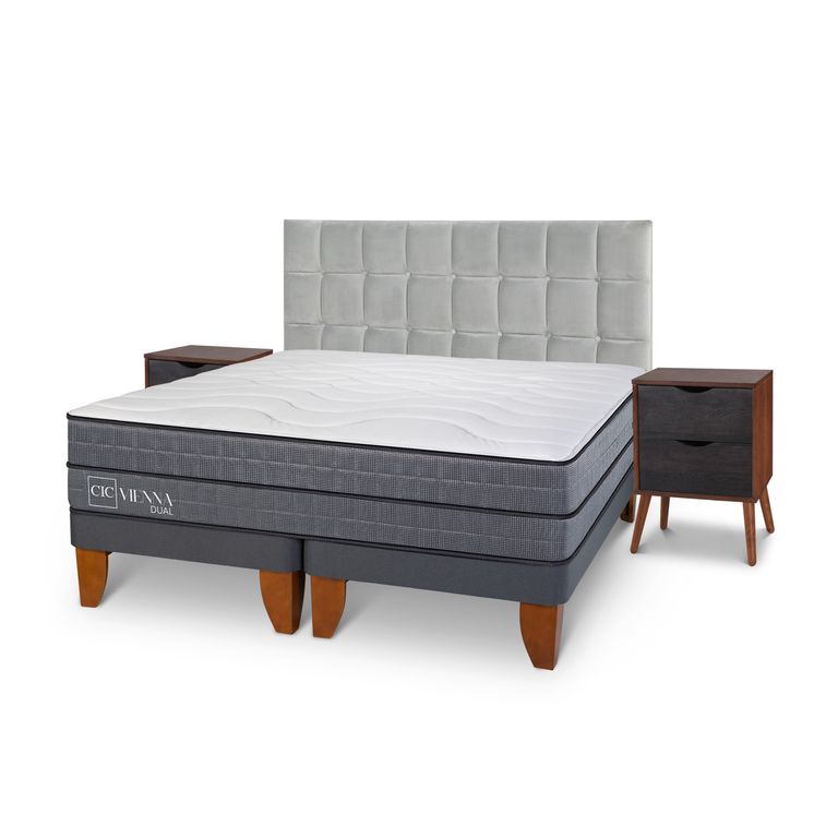 Cama Europea Vienna Dual 2 Plazas x 2.00mt Base Dividida + Respaldo