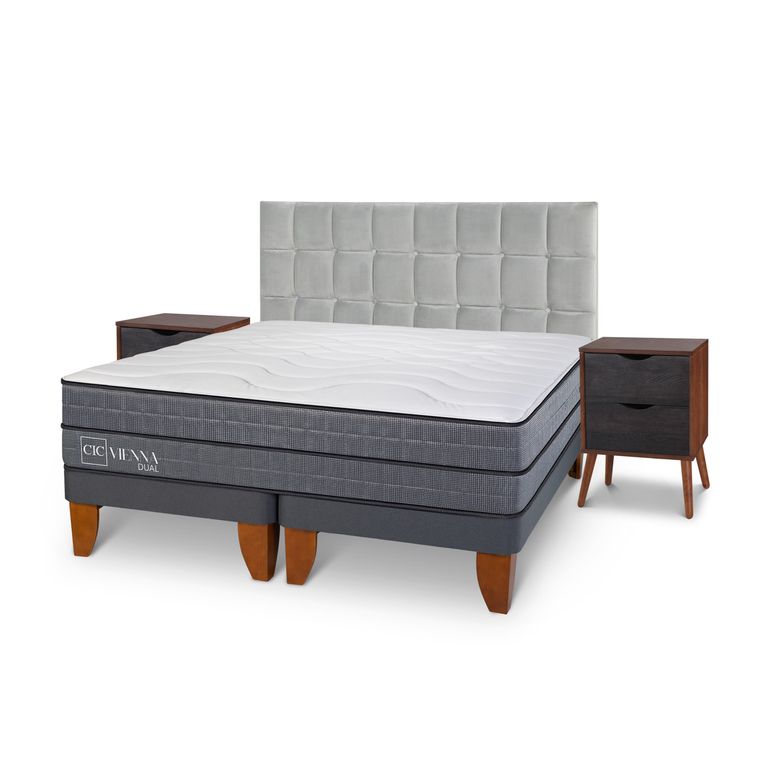CIC Cama Europea Vienna Dual King x 2.00mt Base Dividida + Respaldo + 2 Veladores