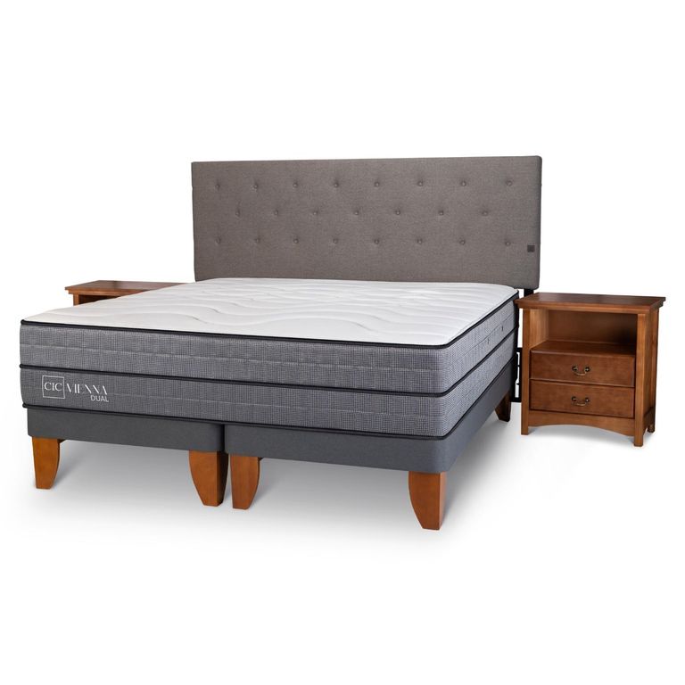 CIC Cama Europea Vienna Dual 2 Plazas x 2.00mt Base Dividida + Respaldo + 2 Veladores