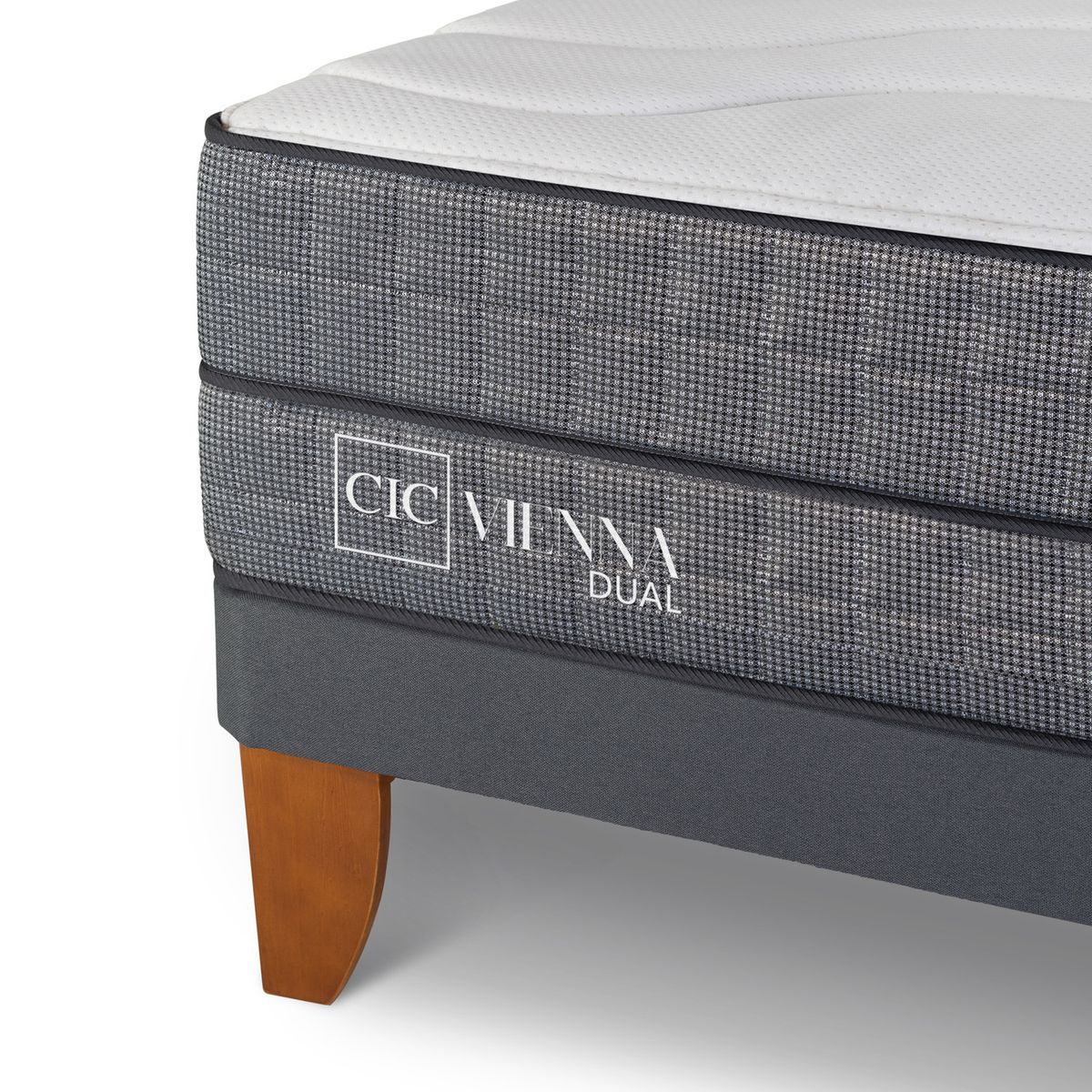 CIC - Cama Europea Vienna Dual  King x 2.00mt Base Dividida + Respaldo + 2 Veladores Cic
