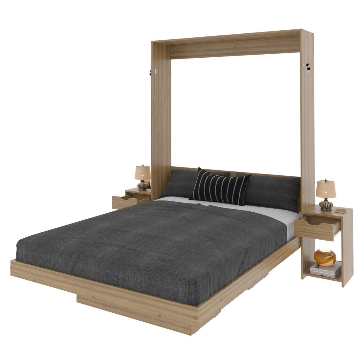 TECNOMOBILI - Cama Full Articulada Con 2 Mesas De Noche Almendra Sin Colchón Tecnomobili