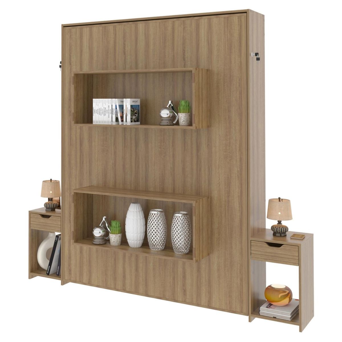 TECNOMOBILI - Cama Full Articulada Con 2 Mesas De Noche Almendra Sin Colchón Tecnomobili