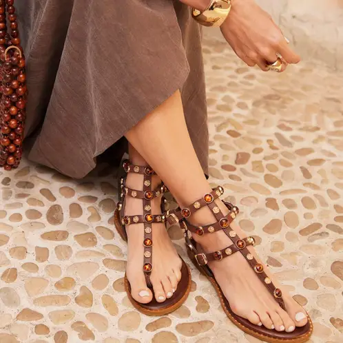 CUCHY - Sandalia Mujer Cuero Café