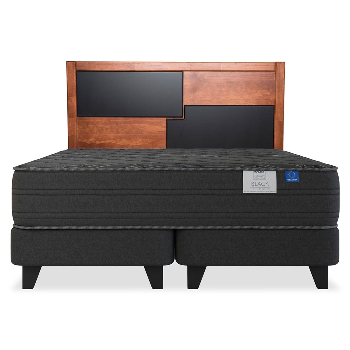 FLEX - Cama Europea Black 2 Plazas x 2.00mt Base Dividida + Respaldo Flex