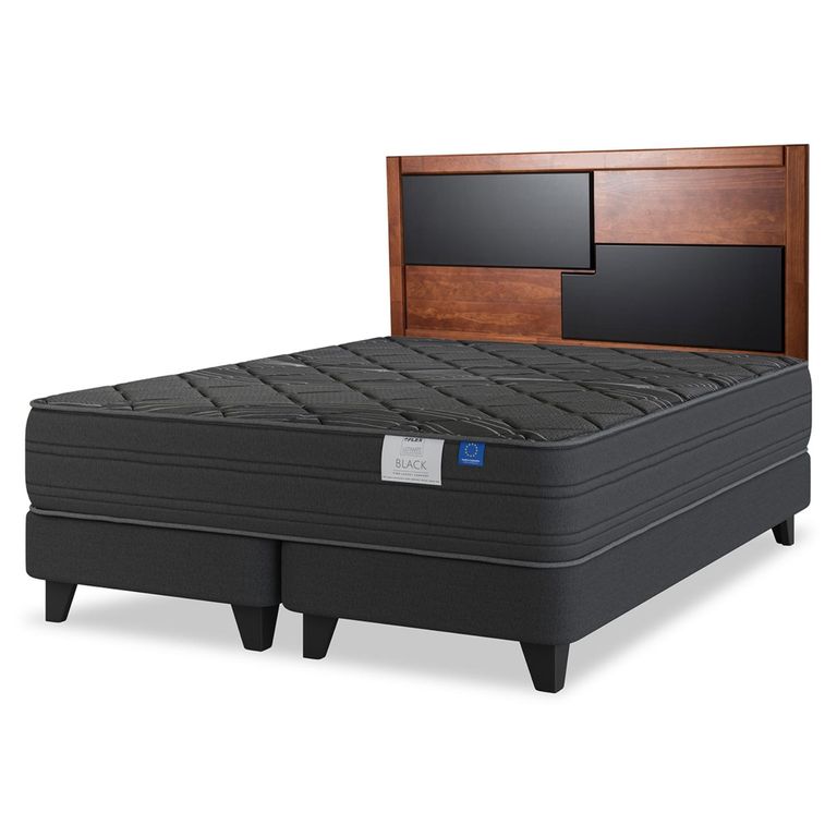 Cama Europea Black King x 2.00mt Base Dividida + Respaldo
